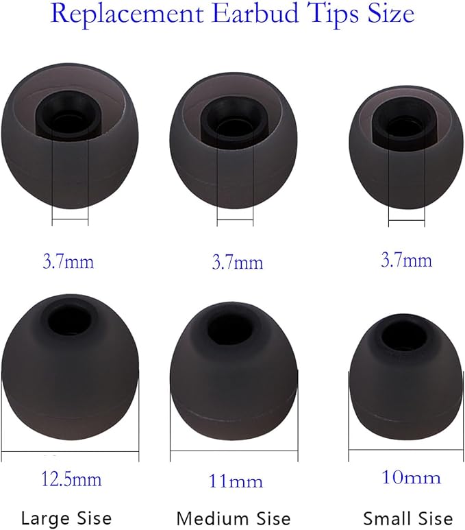 Earbud Tips Replacement Earbud Tips Ear Bud Replacement Pieces Silicone Soft and Comfortable Fit for Inner Hole from 3.8mm - 5.1mm Earphones 9 Pairs S/M/L Gray-Black