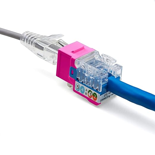 TRUE CABLE Cat6A Keystone Jack, 90 Degree Punch-Down, PoE++, 48 Pack, Pink, 328 Feet, 8P8C, UTP, 23/24 AWG, Compatible with Router, Switch, Computer, IP Camera, Indoor Use, Ethernet Cable Connectors