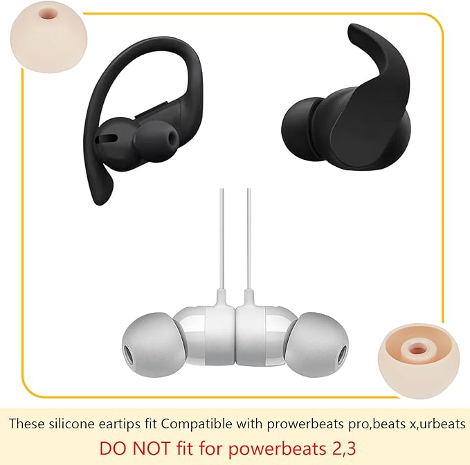 Silicone Replacement Earbud Tips Ear Tips Compatible with Powerbeats Pro Beats Wireless Earphone Headphone Rubber Tips Earbud Covers Eartips 4 Pairs