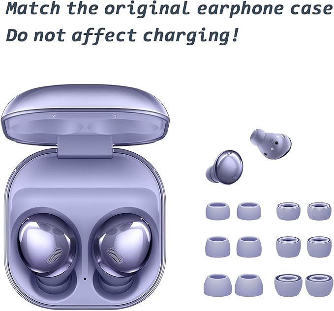 6 Pairs Replacement Eartips for Samsung Galaxy Buds Pro Headphones, Silicone Tips Earbuds Eartips Set, L/M/S Earplug Replacement Accessories (Purple, with Pen)