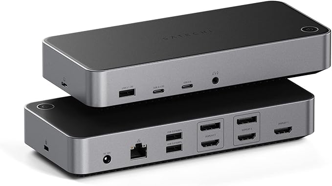 Satechi 13 in 1 Triple 4K USB C Docking Station, 100W Charging, 2 DP, 3 HDMI, 2 USB C, 3 USB-A, Gigabit Ethernet, and Audio Jack for Mac/Windows, MacBook Air/Pro M4/M3/M2/M1, DisplayLink Required