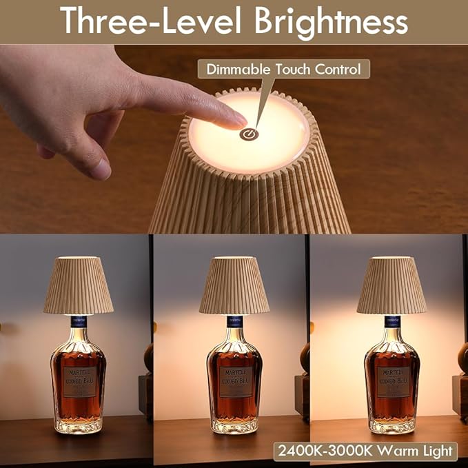WILIT Wireless Bottle Lamp Shades for Table Lamps, 3 Level Brightness Touch Lamps for Nightstand, Rechargeable Cordless Lamp for Bedroom, Restaurant Bottle Light, Table Top Decor, Cool House Stuff