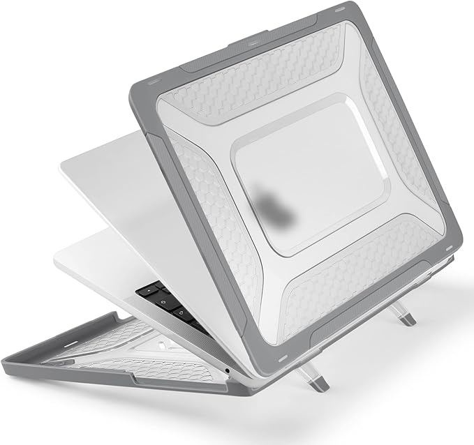 Batianda Case for New MacBook Air 13 inch 2025 M4 Chip 2024 2022 Release A3240 A3113 A2681 Model,Honeycomb Heavy Duty Protective Hard Shell with TPU Bumper Fold Kickstand & Keyboard Cover, Grey