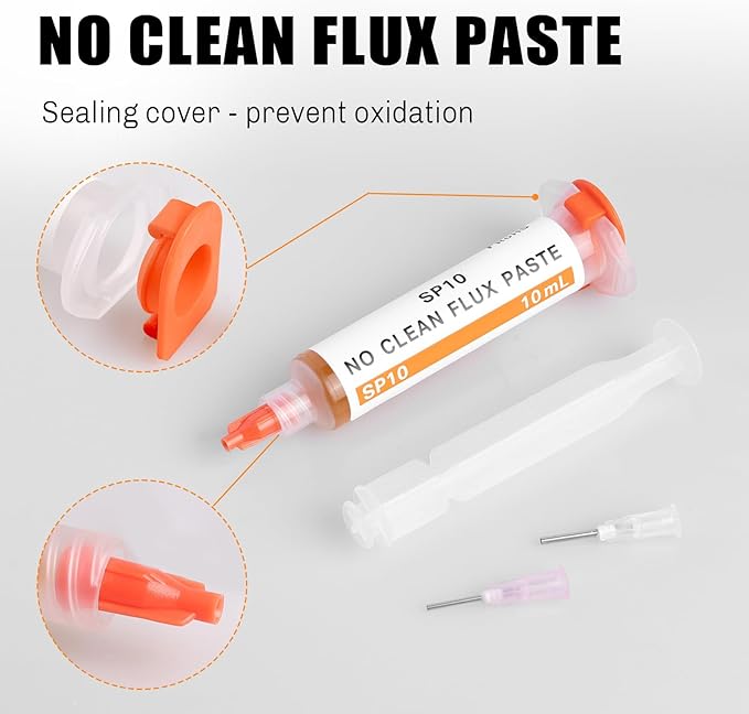 TOWOT No-Clean Soldering Flux Paste for Electronics, 30 ml, Pneumatic Dispenser with Plunger & Dispensing Tip