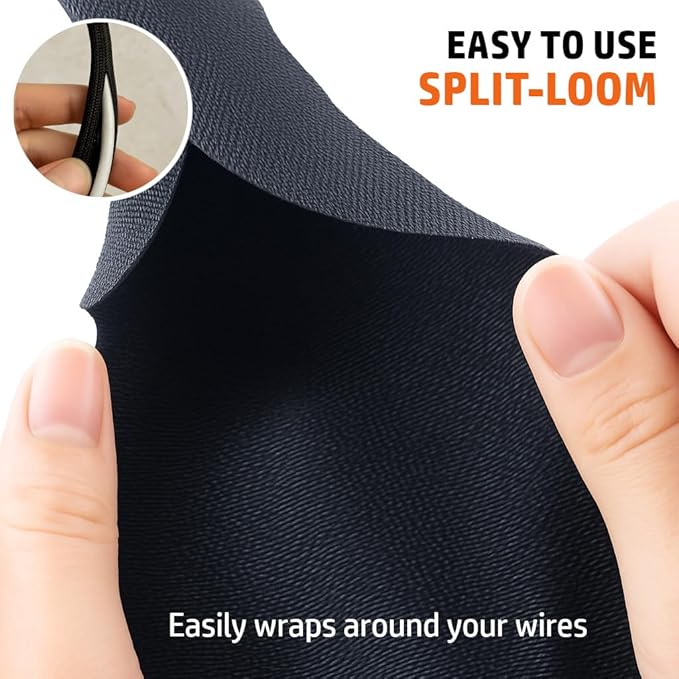 MGI SpeedWare Woven Mesh Split-Sleeve Wire Loom for High-Temperature Automotive Harness and Home Cable Management - 25 feet (1.25")