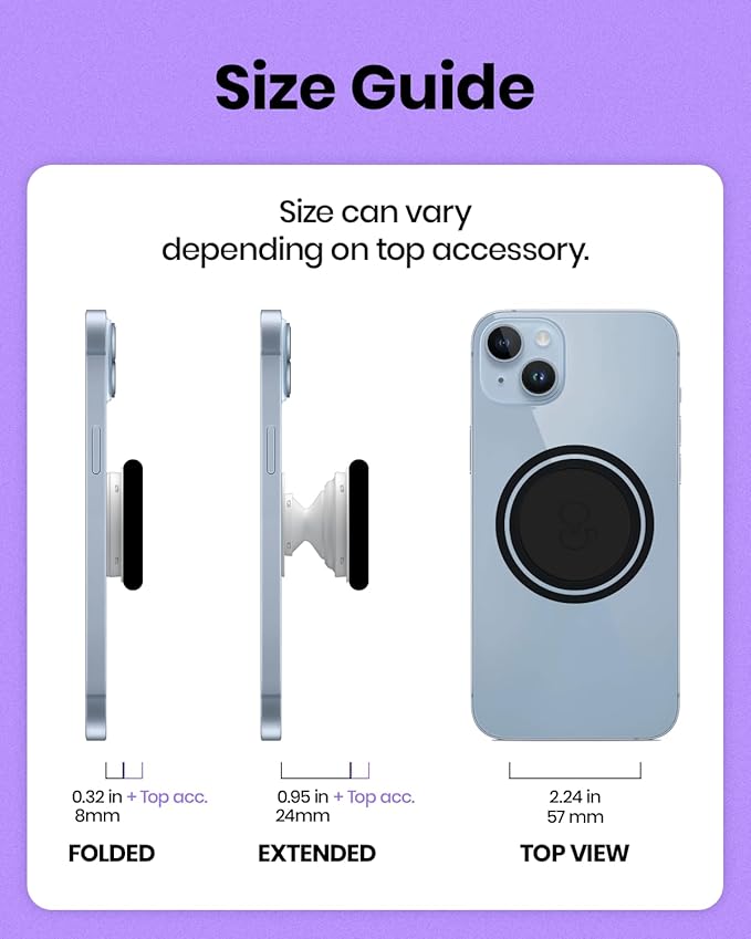 Solid Color Button Phone Grip – Minimalist Design, Durable and Lightweight, Grip and Stand for Smartphones (Black, Magnetic Type)