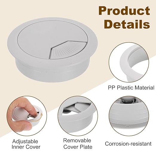 uxcell 5 Pcs 53mm (2.09 Inch) Desk Grommet, Plastic Cable Hole Cover, Wire Cord Cable Organizer for Home Office Computer Desk Cabinet, Gray
