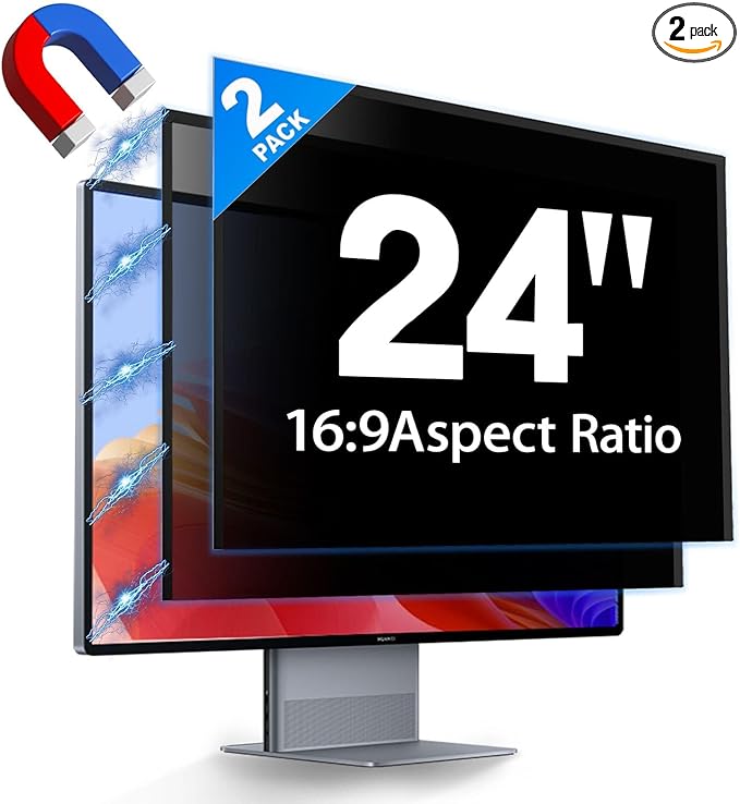 2 Pack Hidden Design Magnetic Computer Privacy Screen 24 inch, Removable Screen Filter for Frameless Monitor 16:9 Widescreen, Anti Blue Light Privacy Shield, Anti-Glare Protector