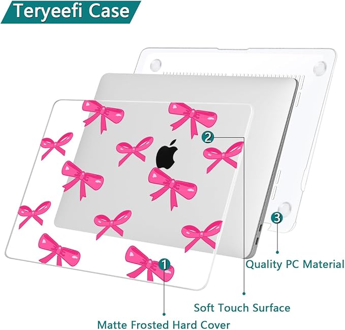 Teryeefi for MacBook Air 13 inch Case 2020 2019 2018 fits Model M1 A2337 A2179 A1932 with Retina Display with Touch ID, Plastic Hard Shell Case & Keyboard Cover & Screen Protector, Bows-A