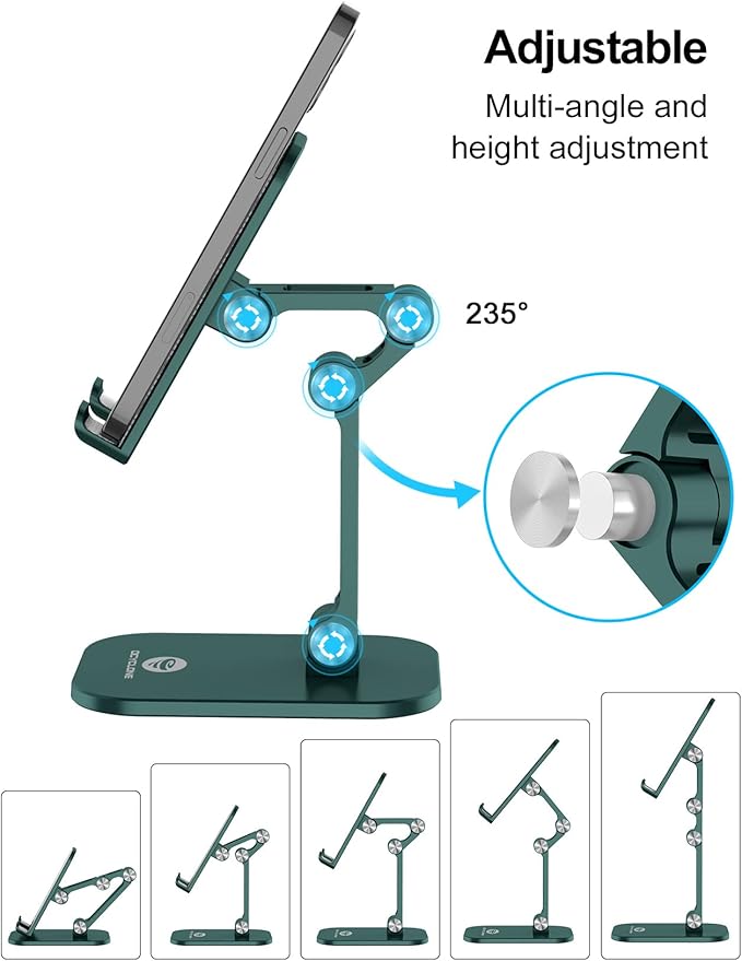 OCYCLONE Phone Stand, Adjustable Height and Angle Foldable Cell Phone Stand Holder for Desk, Taller iPhone Stand Compatible with 4.7"-13" Smartphones iPad Tablet, Green