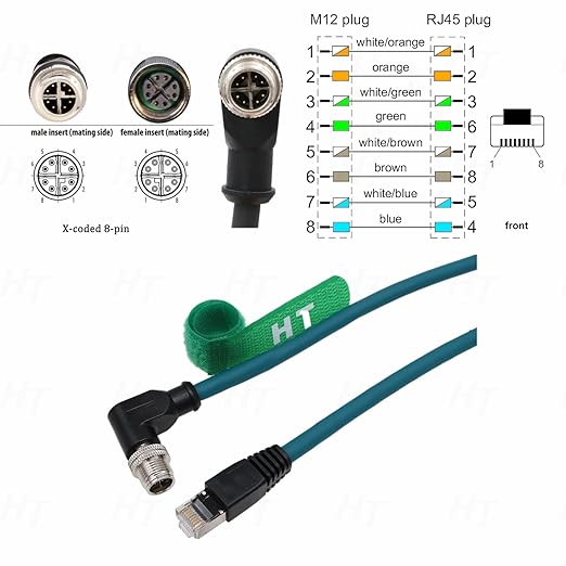 Ethernet Right Angle M12 8 Pin X-Coded RJ45 CAT-7e GigE High Speed Cable for Cognex Baumer Camera Sensor Switcher Router PLC 30cm
