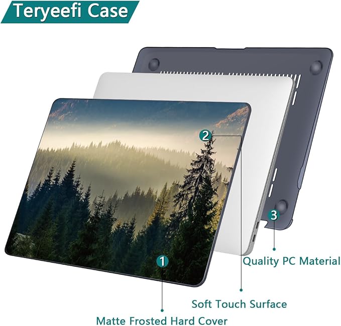 Teryeefi Compatible with MacBook Pro 13 inch Case M2 M1 2024, 2023, 2022-2016（A2251 A2289 A2159 A1989 A1708 A1706 with Touch Bar, Plastic Hard Shell Cover for 13" MacBook Pro, Forest Landacpe