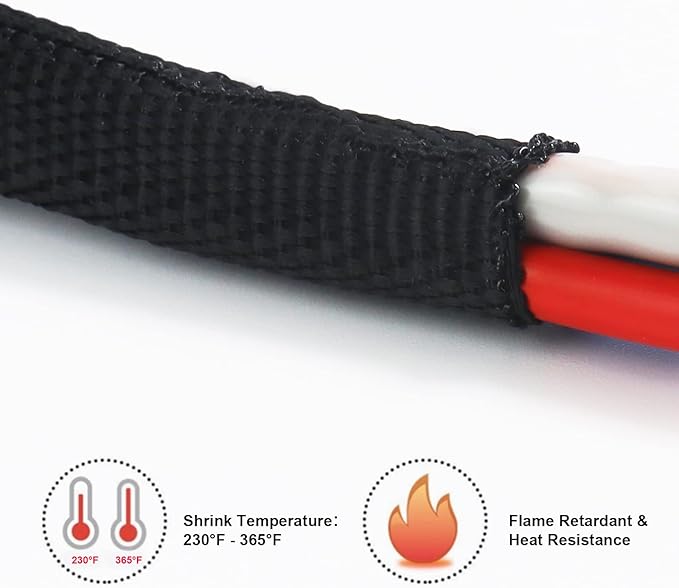 Heat Shrink Fabric Tubing Braided Sleeving 2:1 - Abrasion Protection Flexibility Wiring Harness Cable Sheath (3/8" ID, 30ft)