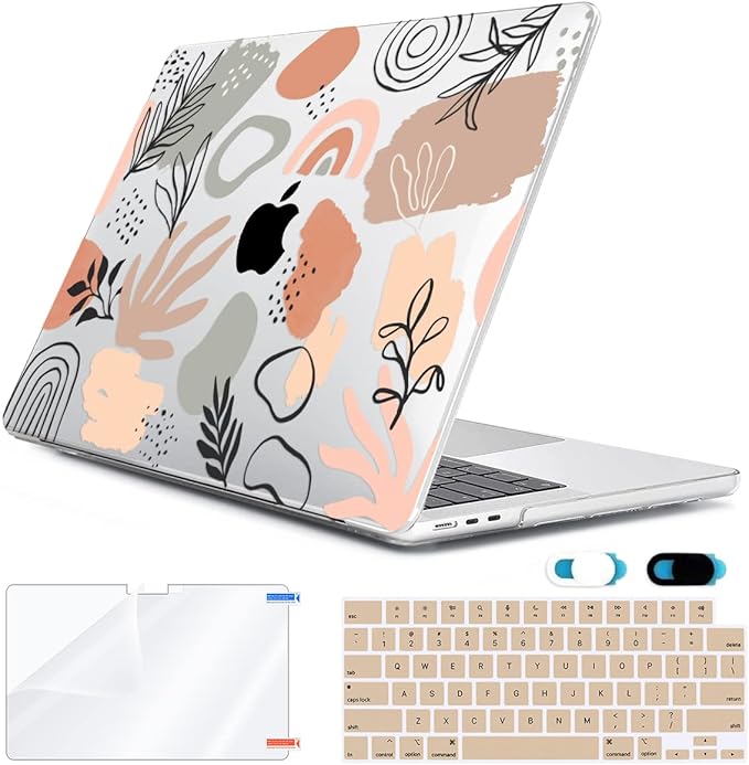 Compatible with 2025 2024 2023 2022 MacBook Air 13.6 inch Case M4 A3240 M3 A3113 M2 A2681 with Touch ID, Plastic Hard Shell Case&Keyboard Cover&Screen Protector&Webcam Cover, Abstract Leaf
