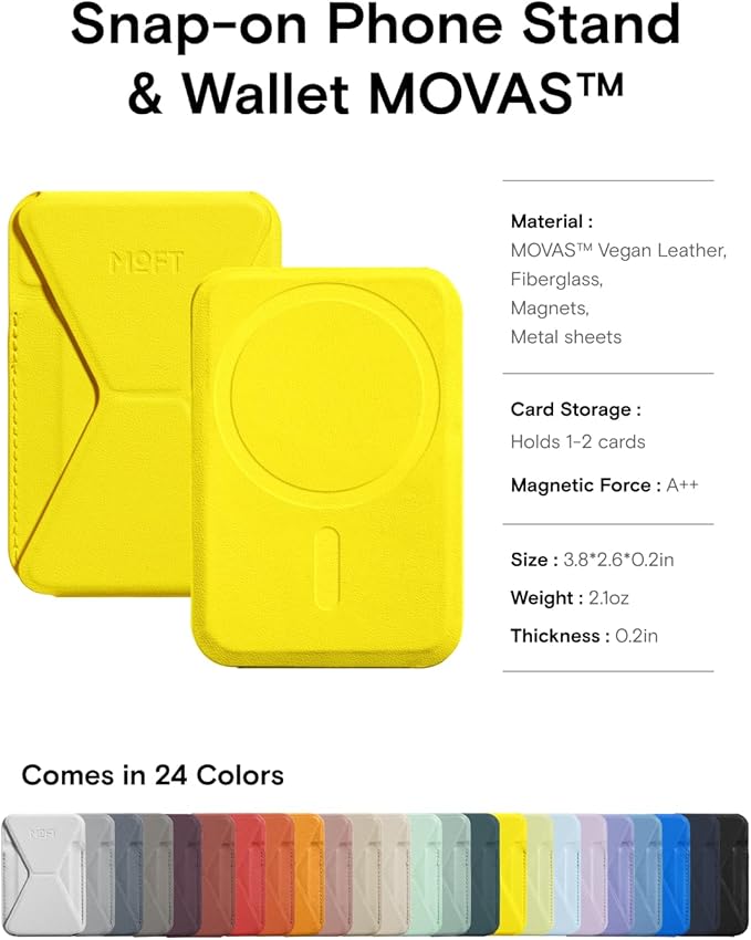 MOFT Magnetic Wallet Stand Compatible with iPhone 16/15/14/13/12 Series, Angle Adjustment & Magsafe Compatible MOVAS Phone Stand, Neon
