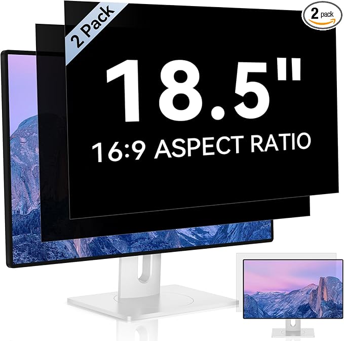 [2-Pack] 18.5 Inch Computer Privacy Screen for 16:9 Aspect Ratio Widescreen Monitor, Eye Protection Anti Glare Blue Light Computer Monitor Privacy Filter, Removable Anti-Scratch Screen Protector Film