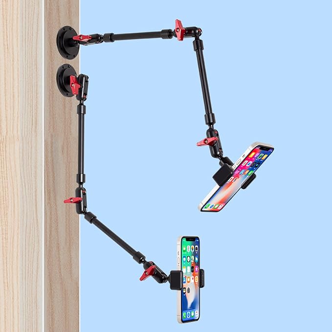 Adjustable Mobile Phone Holder for Desk, Wall Mount and Ceiling Mount Bracket for Phone and Other Smartphones (Metal Base+82cm arms+Phone Clip)