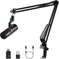 EJoy D10 PRO(A) USB Wireless Gaming Microphone – Boom Arm Mic with Wired/Wireless Modes, XLR/USB-C, Real-Time Monitoring, 45H Battery, RGB Dynamic Mic for Gaming, Streaming, Podcast, Recording (Black)