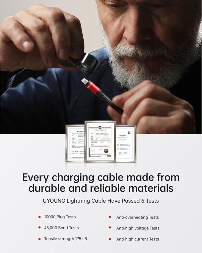 UYOUNG iPhone Charger Cable 3Pack 6FT [Apple MFi Certified] USB to Lightning Cable Nylon Braided Heavy Duty Fast Charging Cord Compatible with iPhone 14/13/12/11/SE/X/XS/XR/8/7/6/6S/iPad - Red