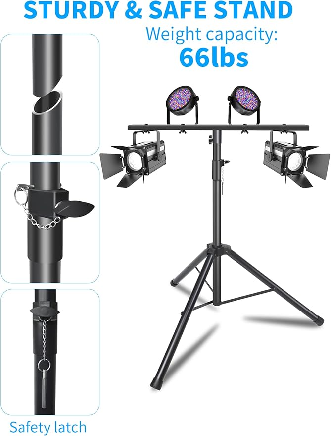 DJ Lights Stand 2 Pack, Heavy Duty DJ Stand, Portable Par Can Tripod Stage Light Stand Adjustable Height 41-95 Inch, DJ Lighting T Bar Suitable for Stages, Bar, Banquet, Party