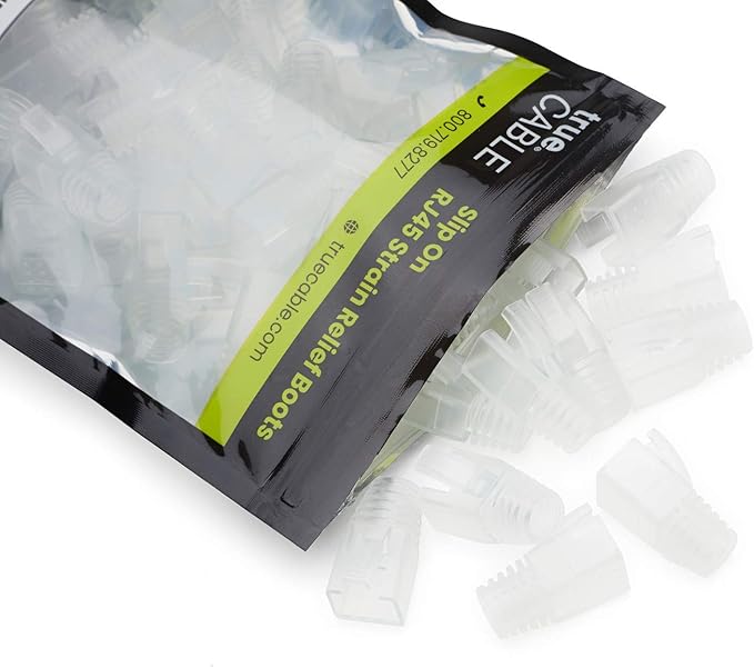 trueCABLE RJ45 Strain Relief Boots, 7.0mm Slip-On PVC Plug Cover, Transparent, 100 Pieces