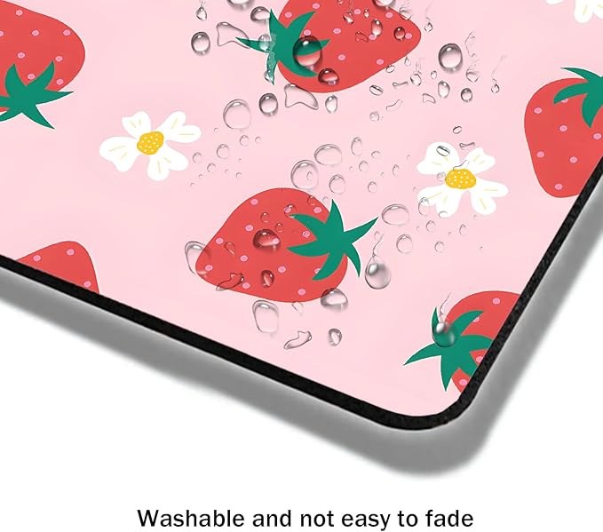 Mouse Pad, Cute Daisy Pink Strawberry Mouse Pads for Desk, 9.5" x 7.9" Non-Slip Rubber Base Computer Mousepad with Women, Portable Square Design for Wireless Mouse and Pad Laptop Office & Travel