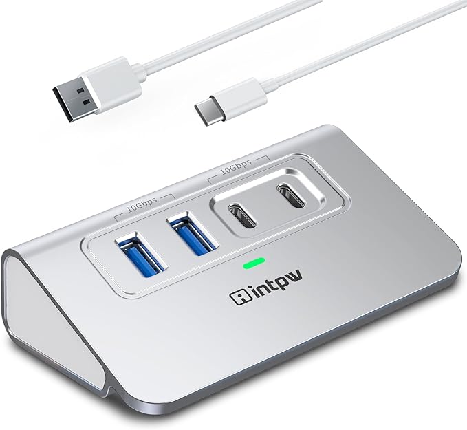 USB C Hub 10Gbps, 4 Port USB Splitter with 2 USB C/USB A 3.2 Data Ports, [Not Support Video and Chrging], Aluminum USB 3.2 Hub with 3.3Ft Cable for Laptop, PC, Mac, Flash Drive, Camera