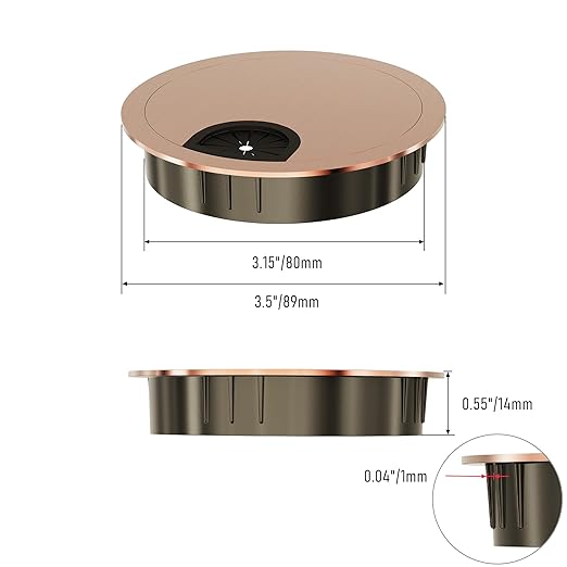 2 Pack Desk Grommet 3-1/8 Inch 80mm, Zinc Alloy Computer Desk Wire Hole Cover, Office Desktop Cord Cable Hole Metal Ring, Red Bronze