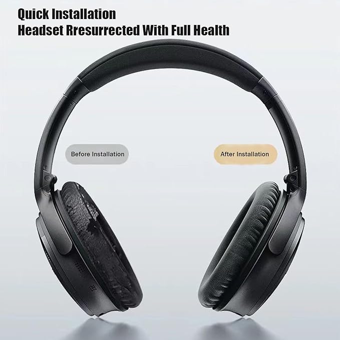 Replacement Earpads Cushions for Bose QuietComfort 35 ii/QC35/QC25/QC2/QC15/Ae2/Ae2i/Ae2w, Thickened Soundproof Sponge, Ear Pads with Softer Leather Ear Pads for Bose(Black)