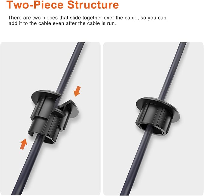Wall Bushing Grommet for Starlink Dishy Router Ethernet Adapter Cable, Starlink Cable Routing Kit Feed-Through for 1 inch Wall Hole and Furnitures Wire Hole (Black, 2 Pack)