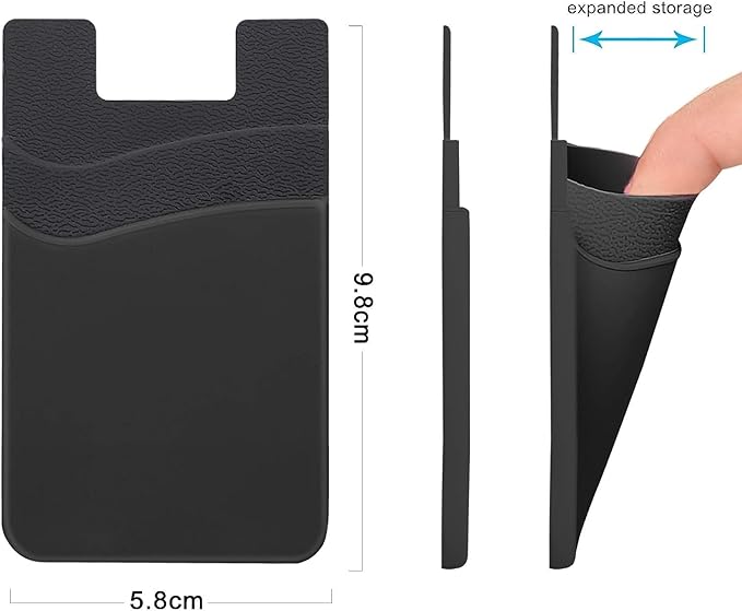 SS Card Holder for Phone Case, Phone Wallet Stick on Adhesive Silicone Cell Phone Pouch Suitable for iPhone Samsung Galaxy Any Smartphone 3 Pack