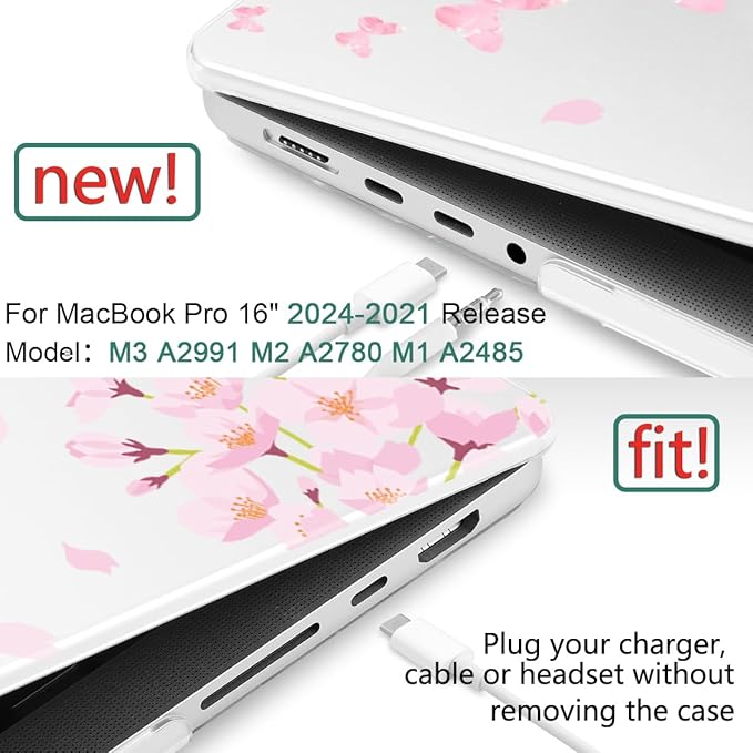 DONGKE for M4 MacBook Pro 16 Inch Case 2024 2023 2021 A3403 A3186 M3 A2991 M2 A2780 M1 A2485 Pro/Max Chip, Plastic Hard Shell Case & Keyboard Cover for Mac Pro 16 with Touch ID, Flower Blossoms