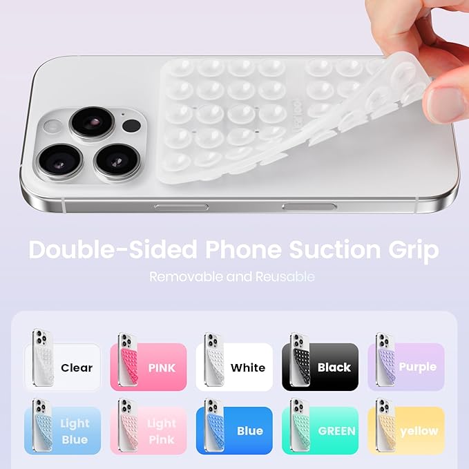 2PCS Silicone Suction Cup Phone Case Mount Double Sided, Hands-Free Phone Accessories Holder for Selfies and Videos, Silicon Sticky Phone Grip for iPhone and Android Transparent&Light Blue