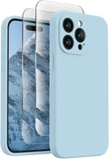 FireNova Designed for iPhone 15 Pro Max Case, Silicone Upgraded [Camera Protection] Phone Case with [2 Screen Protectors], Soft Anti-Scratch Microfiber Lining Inside, 6.7 inch, Sky Blue