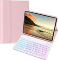 Keyboard Case for Galaxy Tab S10 Lite/ S10 FE/ S9 FE/S9/S8/S7, Slim Lightweight 7 Color Rainbow Backlight Detachable Magnetic Keyboard Cover with S Pen Holder, Pink