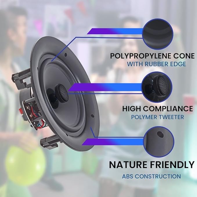 Vaiyer Home Audio System Kit, 6-Channel 6000 Watts Bluetooth Amplifier with 6.5" 10 Qty of 200 W Each Frameless in-Ceiling Speakers & 16 AWG 500 ft Speaker Wire - Perfect for Home, Office, Restaurant