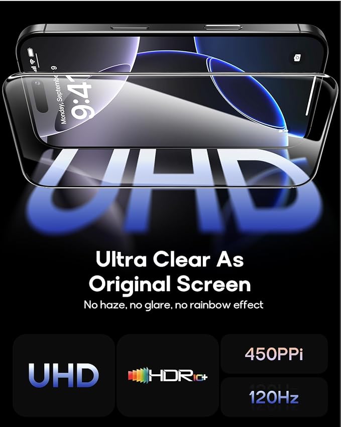 3 Pack for iPhone 16 Tempered Glass Screen Protector:9H+ Durable, Auto Positioning, Bubble Free, High Definition, Easy Installation