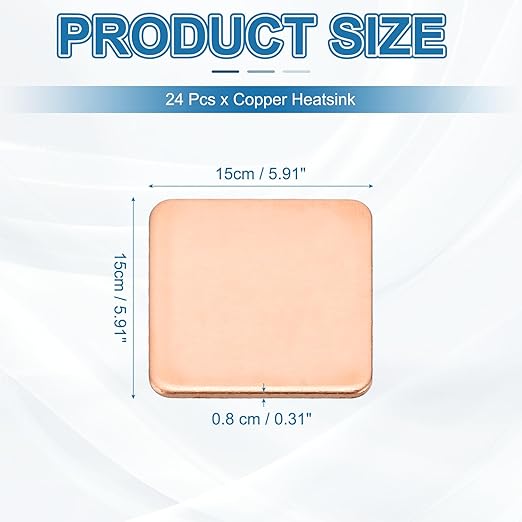 PATIKIL Copper Heatsink Pad Shims, 24 Pcs 15x15x0.8mm Copper Pad Shim IC Chipset GPU CPU Thermal Heatsink for Cooling Laptop Desktop Computer