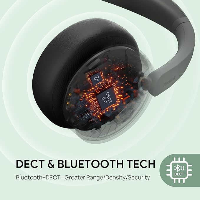 Yealink WH64 Hybrid DECT& Bluetooth Wireless Headset,492ft Range Dual Teams UC Zoom Headphones with DECT Dongle&Charging Stand, 3X Noise Cancelling Mic, 32H Talk Time,Headsets for PC,Phone,Laptop