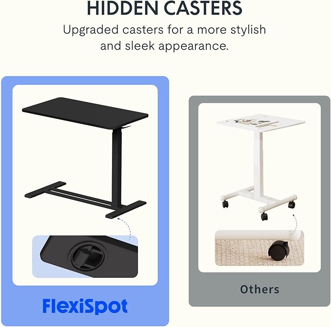 FLEXISPOT Height Adjustable C Table with Wheels, Mobile Snack Side End Table Sofa Couch Bedside Table Laptop Rolling Cart TV Tray Night Stand Small Space Side Table,(27.6" W x 15.7" D,Black)
