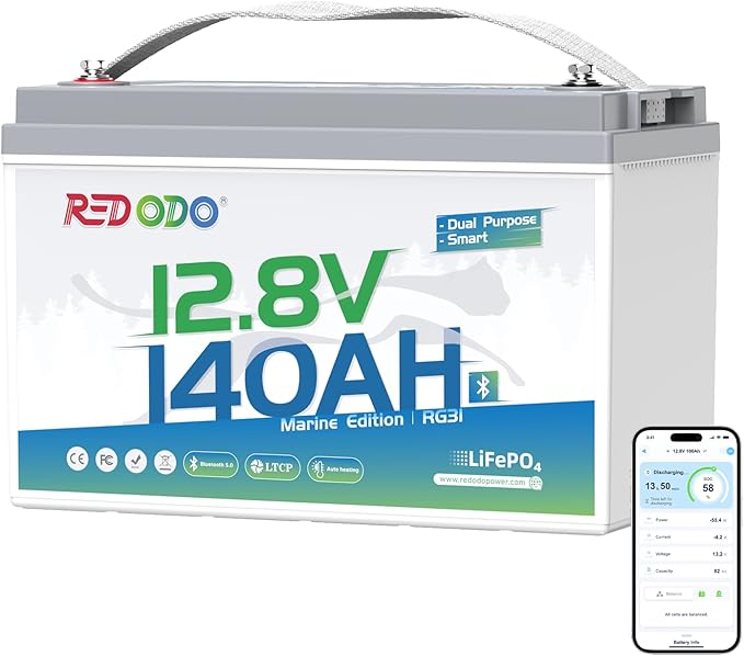 Redodo 12V 140Ah Dual Purpose Lithium Marine Battery, 1000CCA Group 31 Bluetooth Starting Battery with Self Heating