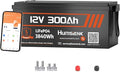 12V 300Ah LiFePO4 Lithium Battery with Bluetooth APP Monitoring, Max. 3840Wh, 15000+ Deep Cycles, 100A BMS, Low-Temp Cutoff – for RV, Solar, Marine, Off-Grid, Home Energy Storage