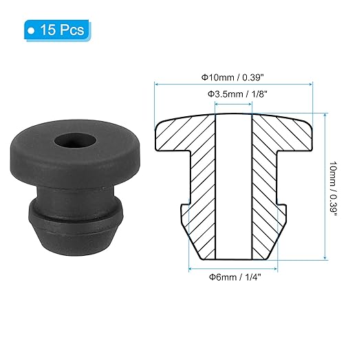 PATIKIL 6mm / 1/4 Inch Drill Hole,1/8 Inch ID Rubber Grommets, 15Pcs Top Hat Grommet for Wiring Eyelet Ring Gasket Automotive Firewall Cable Hole Plugs Wires Protection, Black