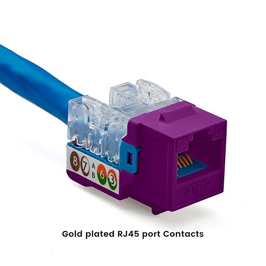trueCABLE Cat6A Keystone Jack, Unshielded (UTP), 90 Degree Punch-Down, PoE++ (4PPoE), UL Listed, ETL Verified, ANSI/TIA Certified, Modular RJ45 Female, Purple, 12 Pack