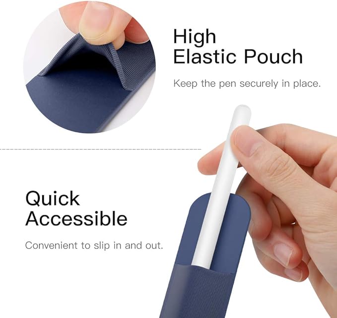 MoKo Pencil Holder Sticker Fit Apple Pencil Pro, Apple Pencil (USB-C), Apple Pencil 1st/2nd Generation, Elastic Pencil Pocket Pouch Adhesive Sleeve Attached to iPad Case for Stylus Pens,Indigo