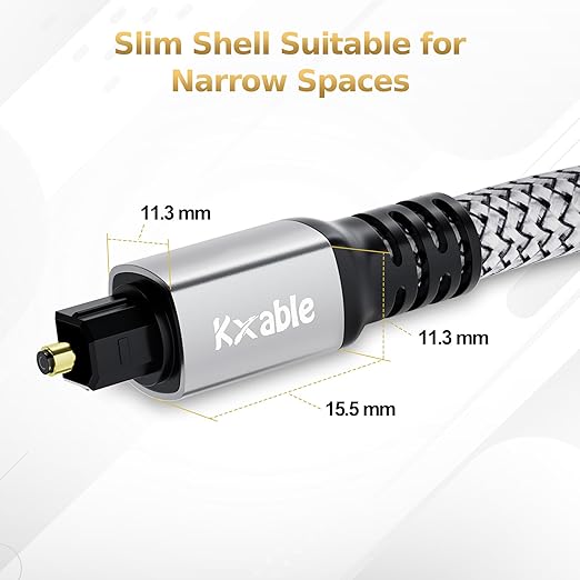 Optical Audio Cable 15 FT, Digital Audio Cable, Toslink Fiber Optic Cord, [Nylon Braided, Slim Aluminum Shell, Gold Plated Connector], for Home Theater, Sound Bar, PS4, Xbox, TV and More