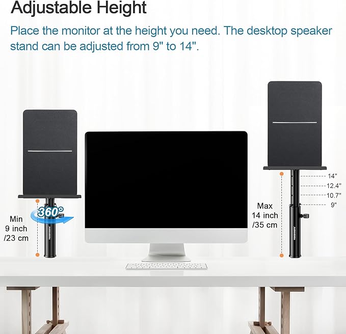 Set of 2 Studio Monitor Stands Desktop Clamp Speaker Stands Against The Wall