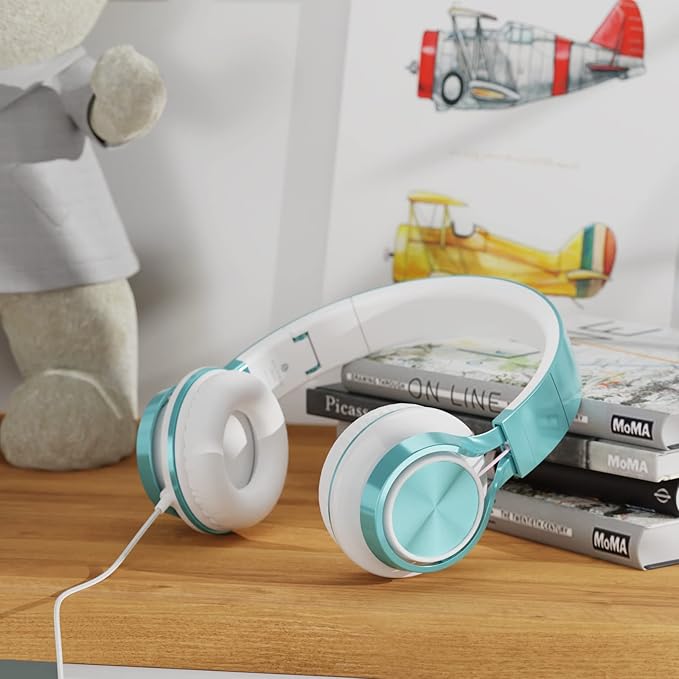 AILIHEN Kids Headphones for School Boys, Headphones with Microphone for Chromebook Laptop Computer Smartphone, 3.5mm Foldable Lightweight Headset for Teen Teenager (Lime Green)