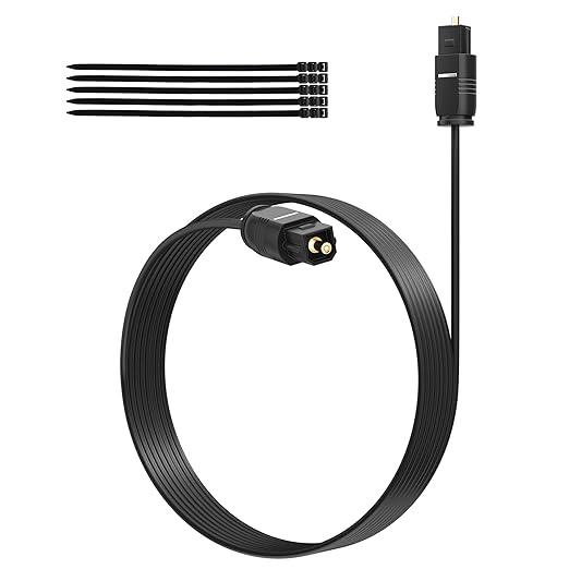 Adoreen Ultra-Thin Slim Digital Optical Audio Cable 15FT, Fiber Optic SPDIF Toslink Cord Gold-Plated High-Speed Flexible & Durable for TV Soundbar Home Theater Game Console PS4 Xbox Samsung +Ties