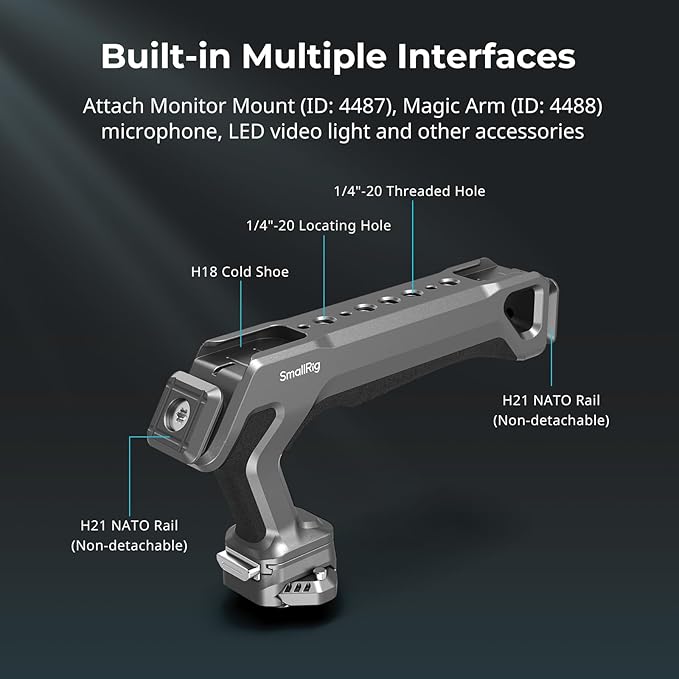 SmallRig Quick Release Top Handle with Quick Release Slider, Two-Way Smooth Installation, Ergonomic Design, 15kg Max. Load, Built-in Multiple Mounting Points, HawkLock H21-4483
